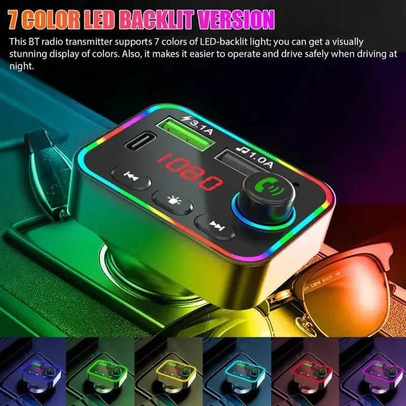 7 Color LED Backlit Light Bluetooth FM Transmitter and Dual USB Charger by DailySale