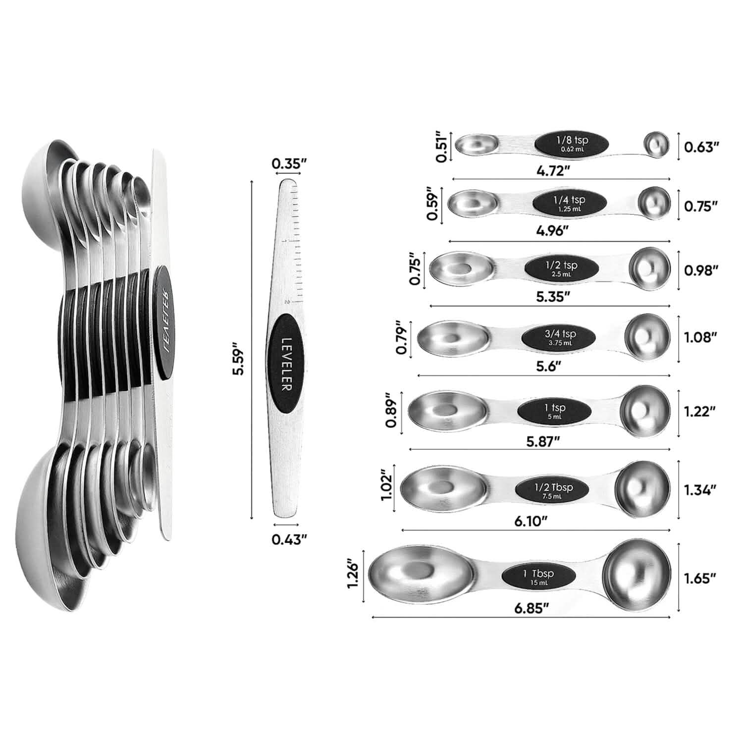 7-Piece: Double Sided Stackable Magnetic Measuring Spoons Set with Leveler by DailySale