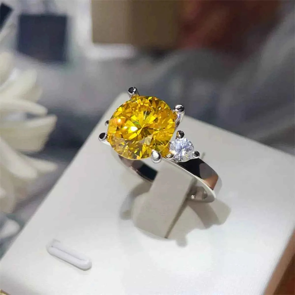 925 Sterling Silver Yellow 5 Carat Moissanite Ring