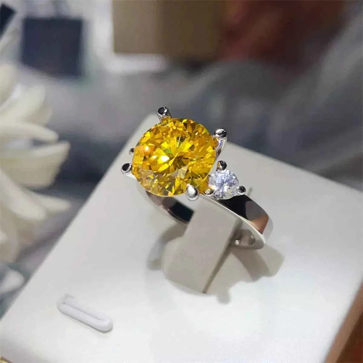 925 Sterling Silver Yellow 5 Carat Moissanite Ring