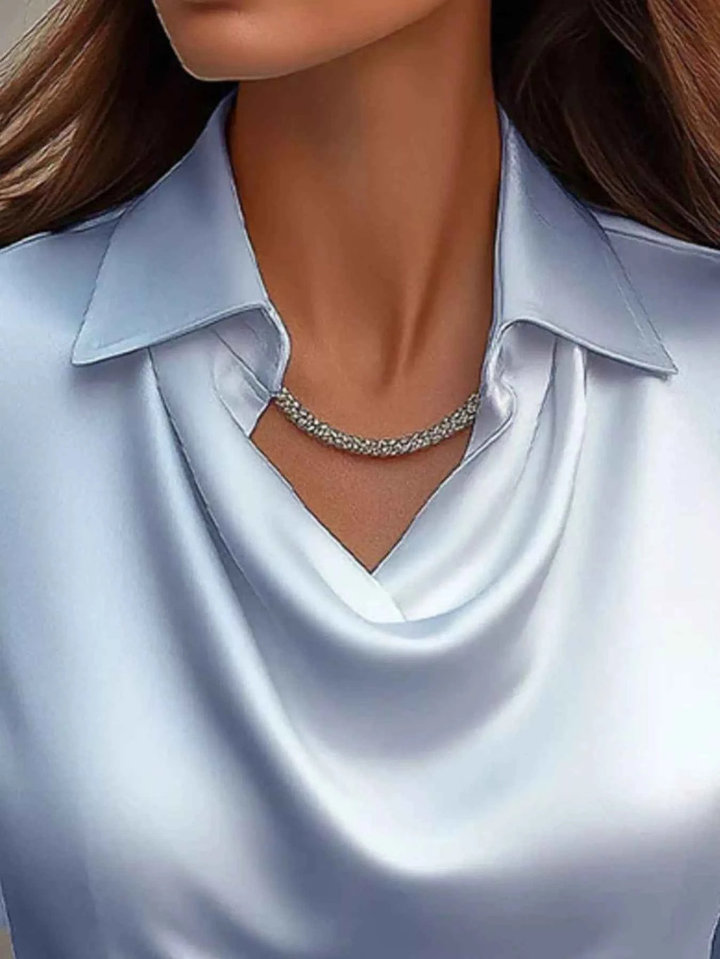 Full Size Satin Cowl Neck Long Sleeve Blouse Plus Size