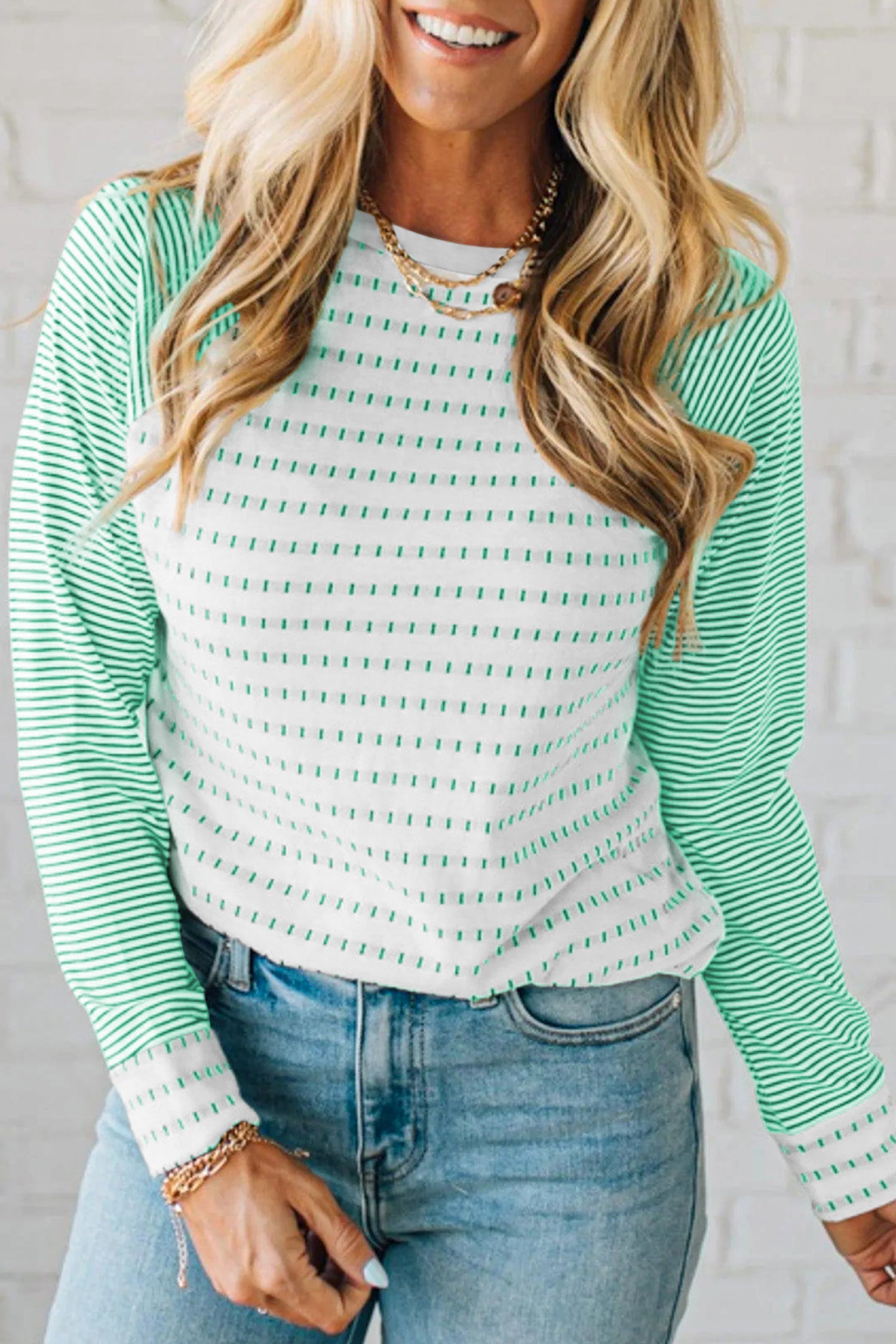 Black Stripe Raglan Patchwork Long Sleeve Tee