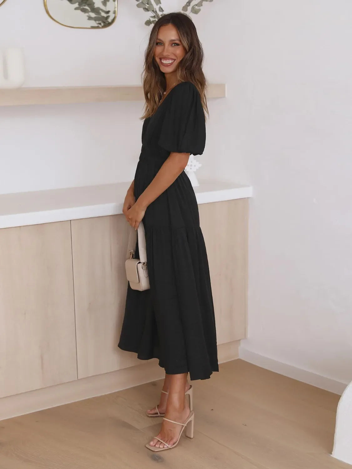 Tiered Surplice Half Sleeve Midi Dress by Shopiebay