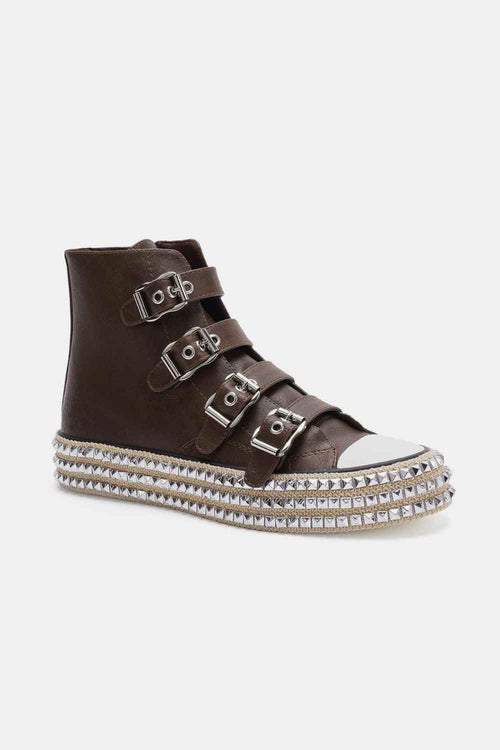 Beast Fashion Multi-Buckle Straps Studded Platform Sneakers by Wild and Free Boutique