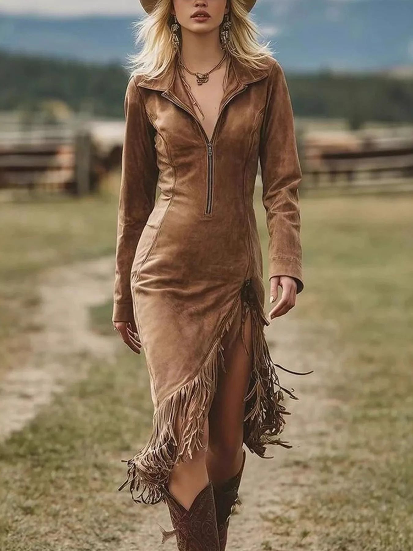 Fringe Hem Zip Front Bodycon Dress by Shopiebay