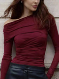 Off-Shoulder Ruched Long Sleeve T Shirt
