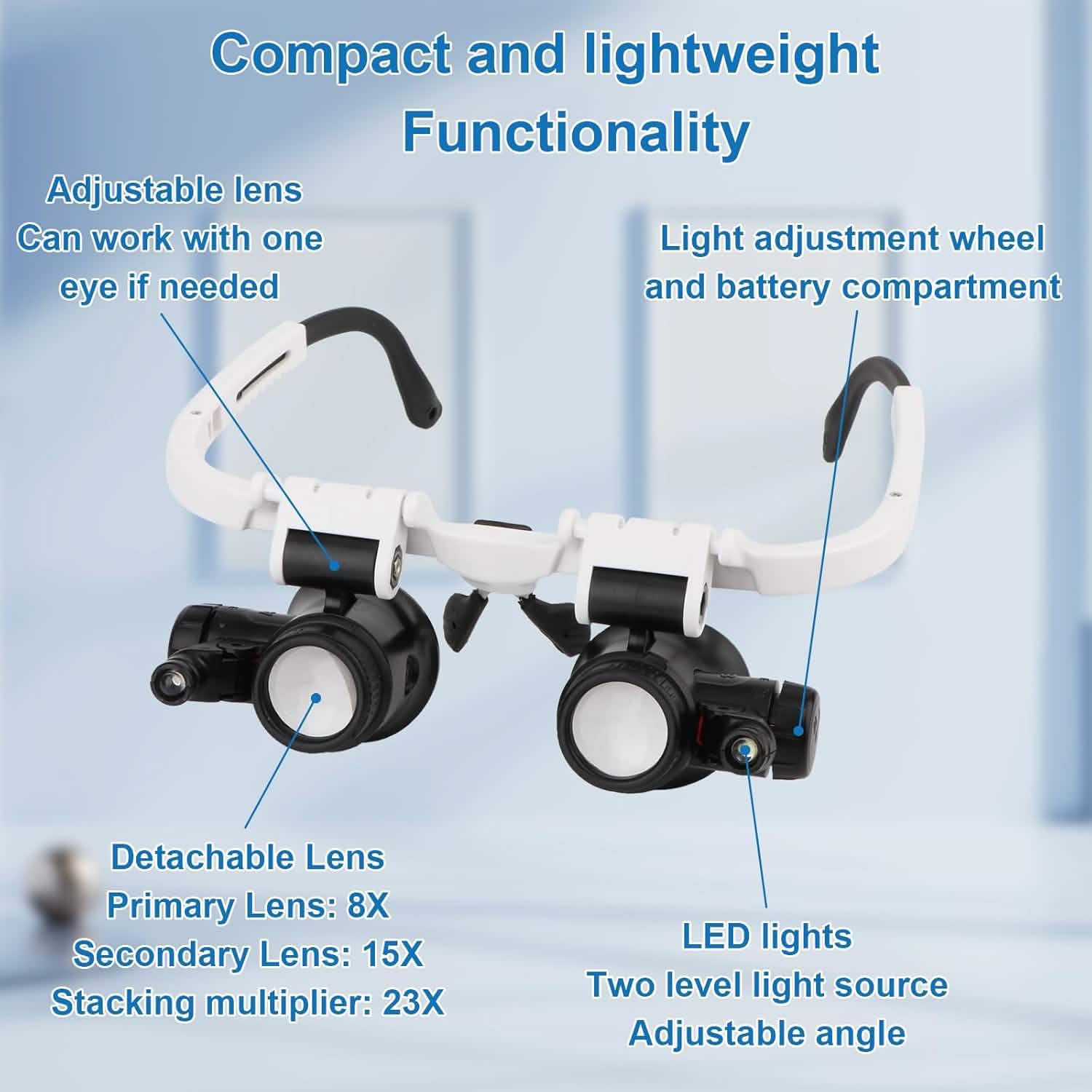 2-LED Head-Mounted Magnifier Glasses – 8x/15x/23x with Repair Light by DailySale