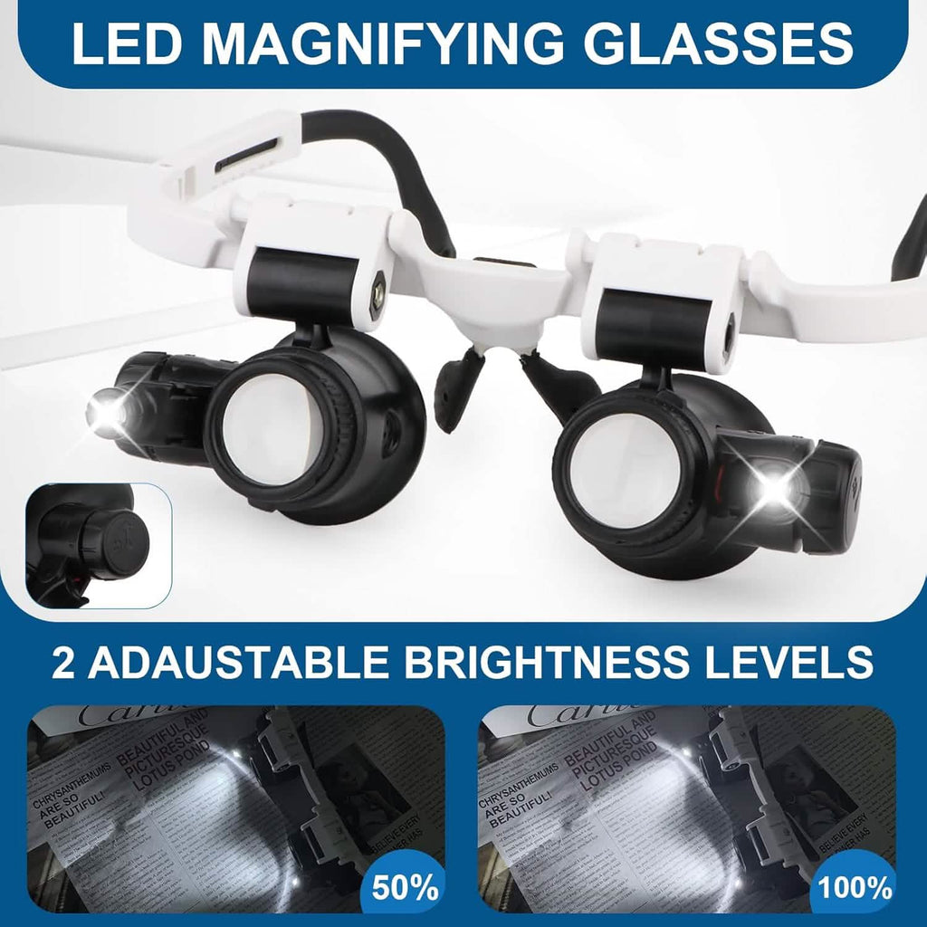 2-LED Head-Mounted Magnifier Glasses – 8x/15x/23x with Repair Light by DailySale