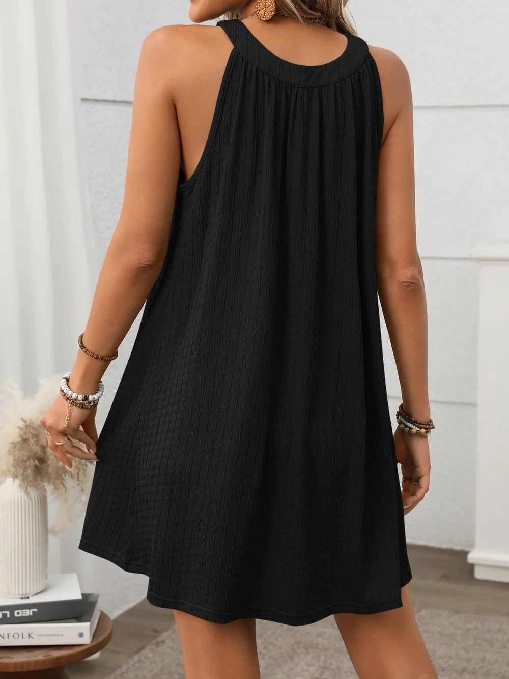 Textured Grecian Neck Mini Dress by Shopiebay