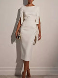 Slim-Fit Elegant Midi Dress with Beaded Slit Sleeve by Shopiebay