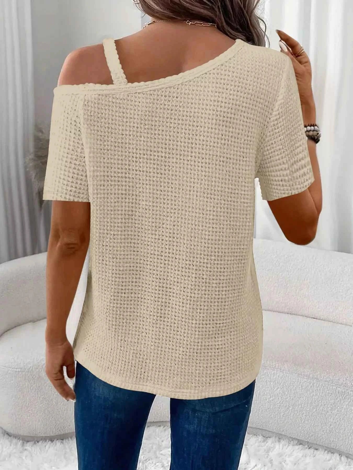 Chain Detail Waffle Knit One Shoulder T Shirt