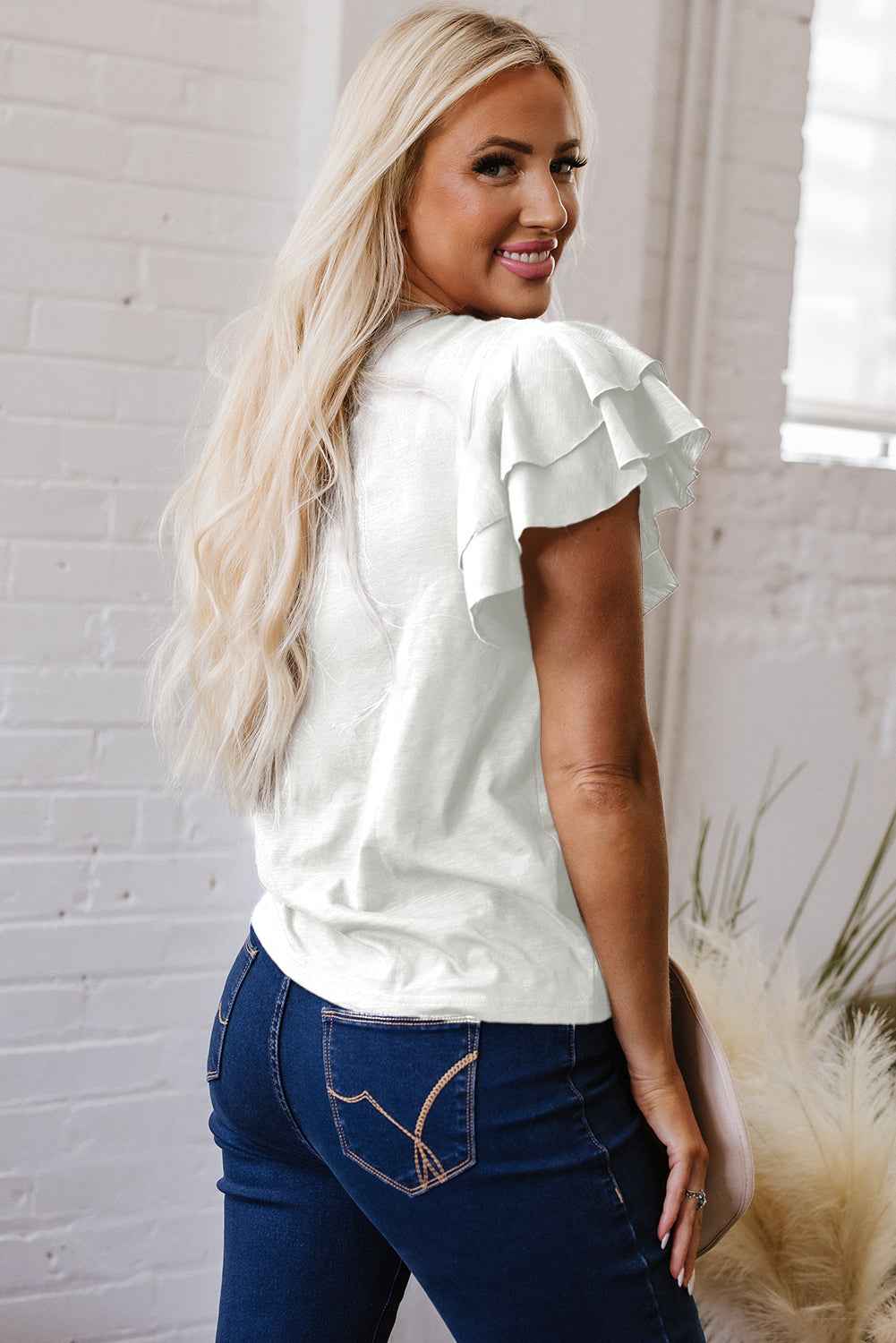 White Layered Ruffle Short Sleeve Round Neck Top