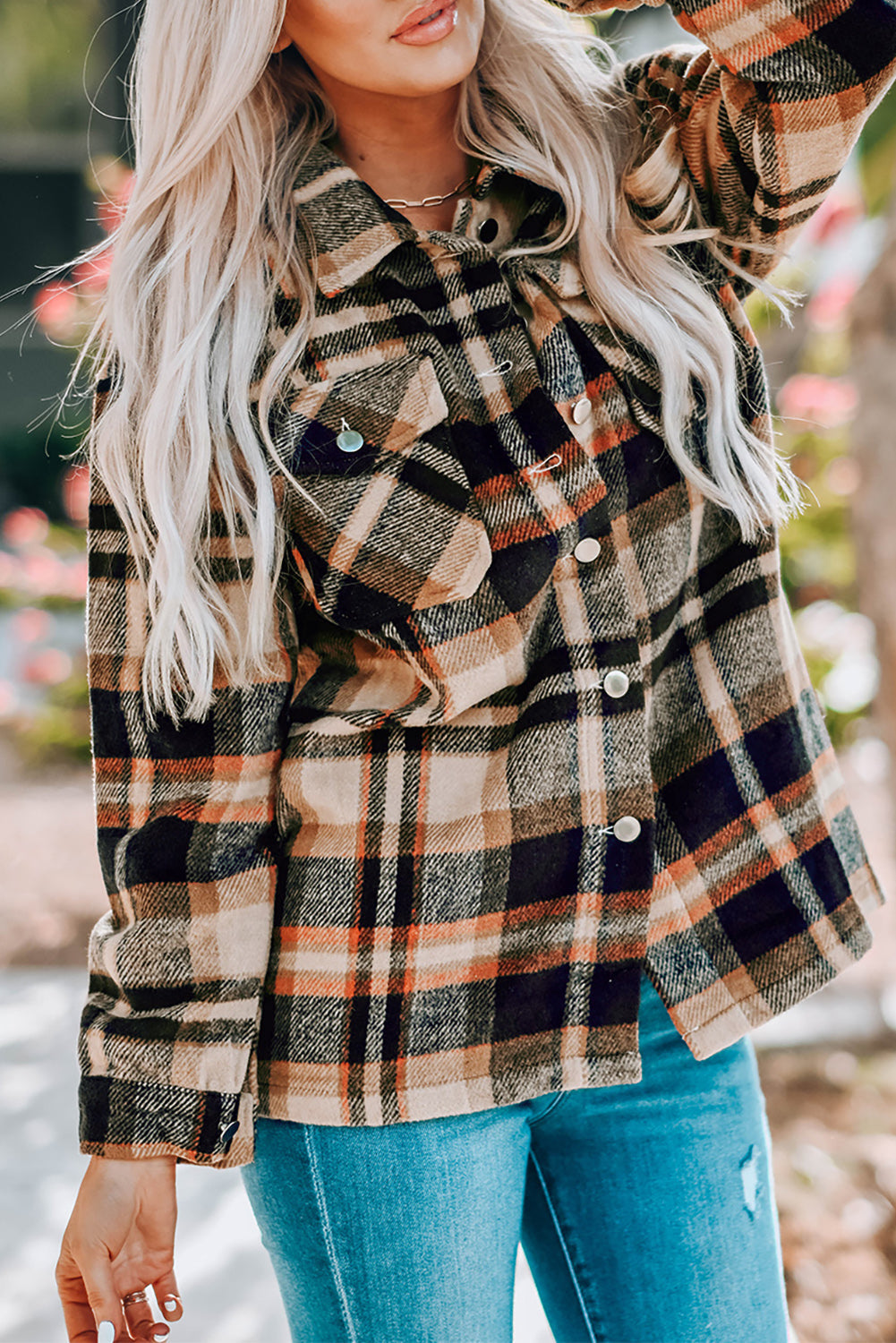Green Geometric Plaid Print Pocketed Shacket