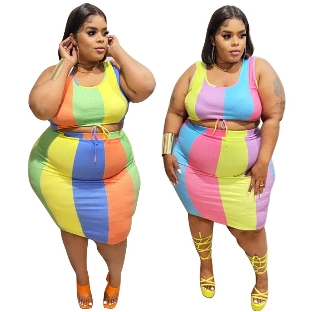Sleeveless Color-Printed Pencil Skirt Trendy Elegant Plus-Size See size chart under “more details”