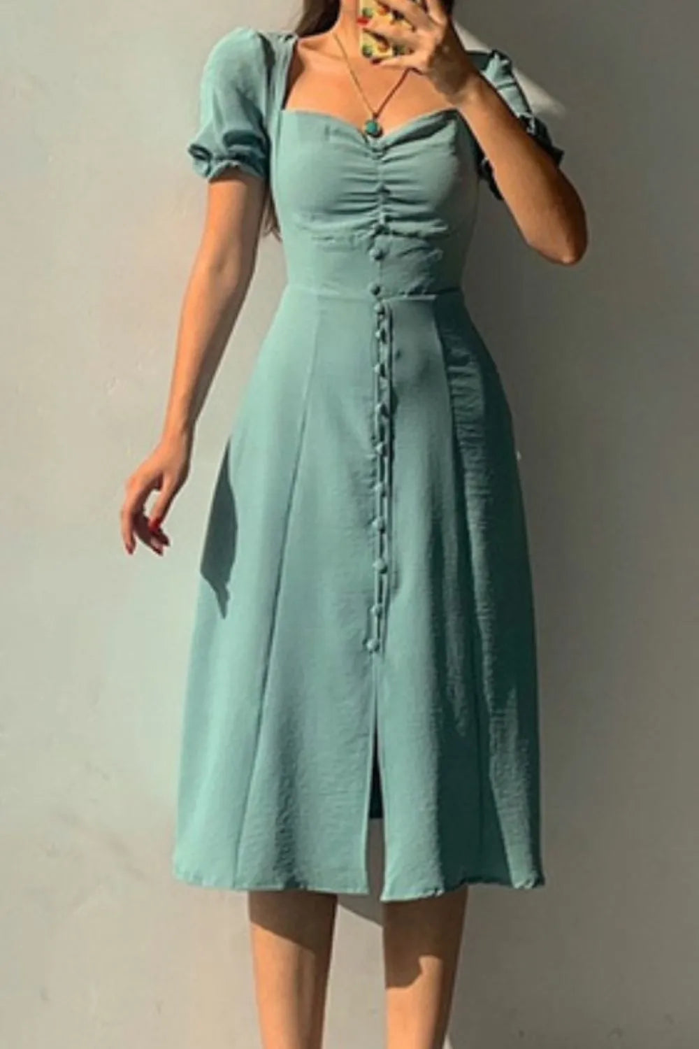 Sweetheart Neck Short Sleeve Dress by Shopiebay