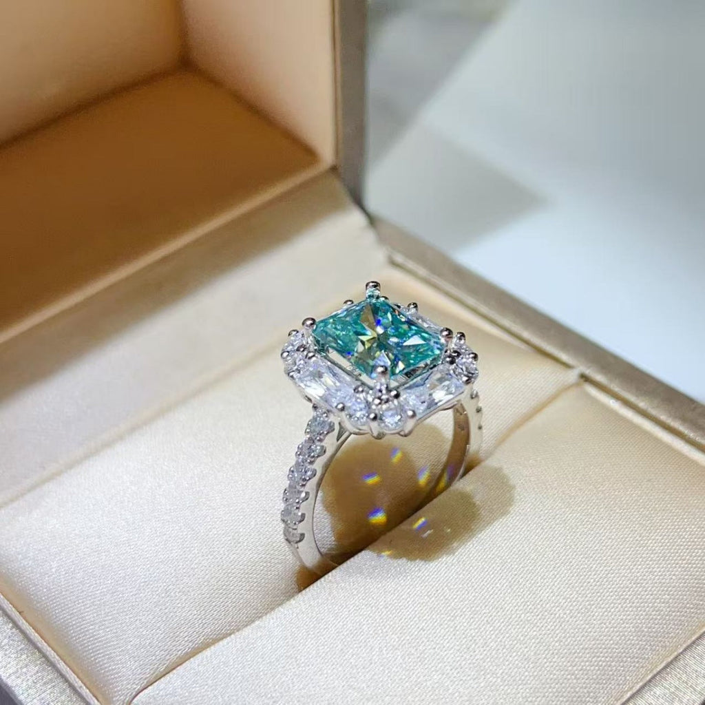 Blue 3 Carat Moissanite Ring 925 Sterling Silver