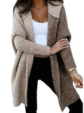 Two-Tone Hooded Open Front Knit Cardigan
