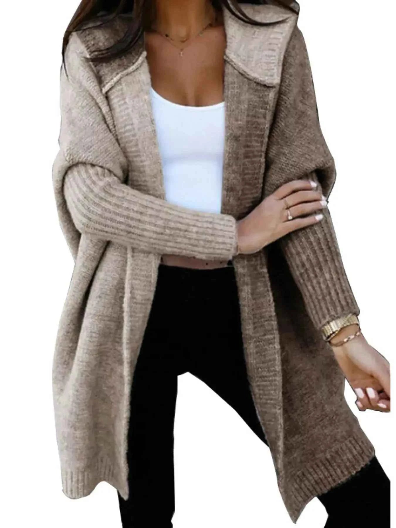 Two-Tone Hooded Open Front Knit Cardigan