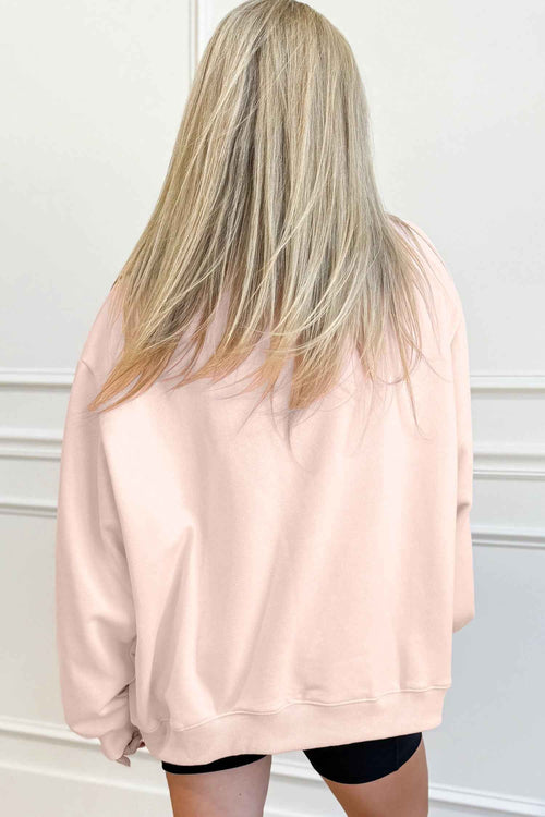 Apricot Pink TEXAS Letter Printed Mock Neck Baggy Sweatshirt by Wild and Free Boutique