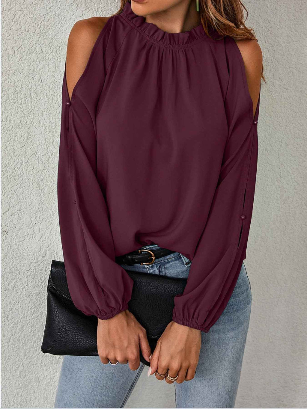 Cold Shoulder Frill Neck Blouse