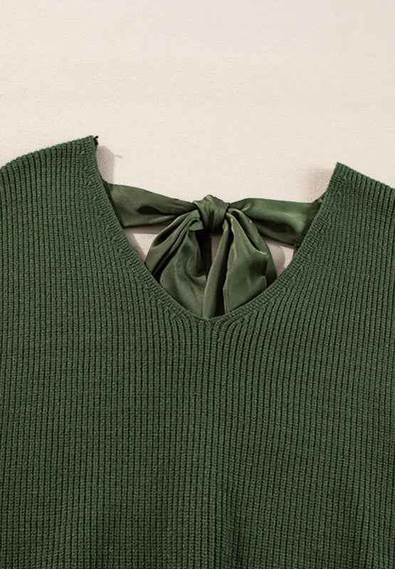 Tied Back V-Neck Long Sleeve Sweater