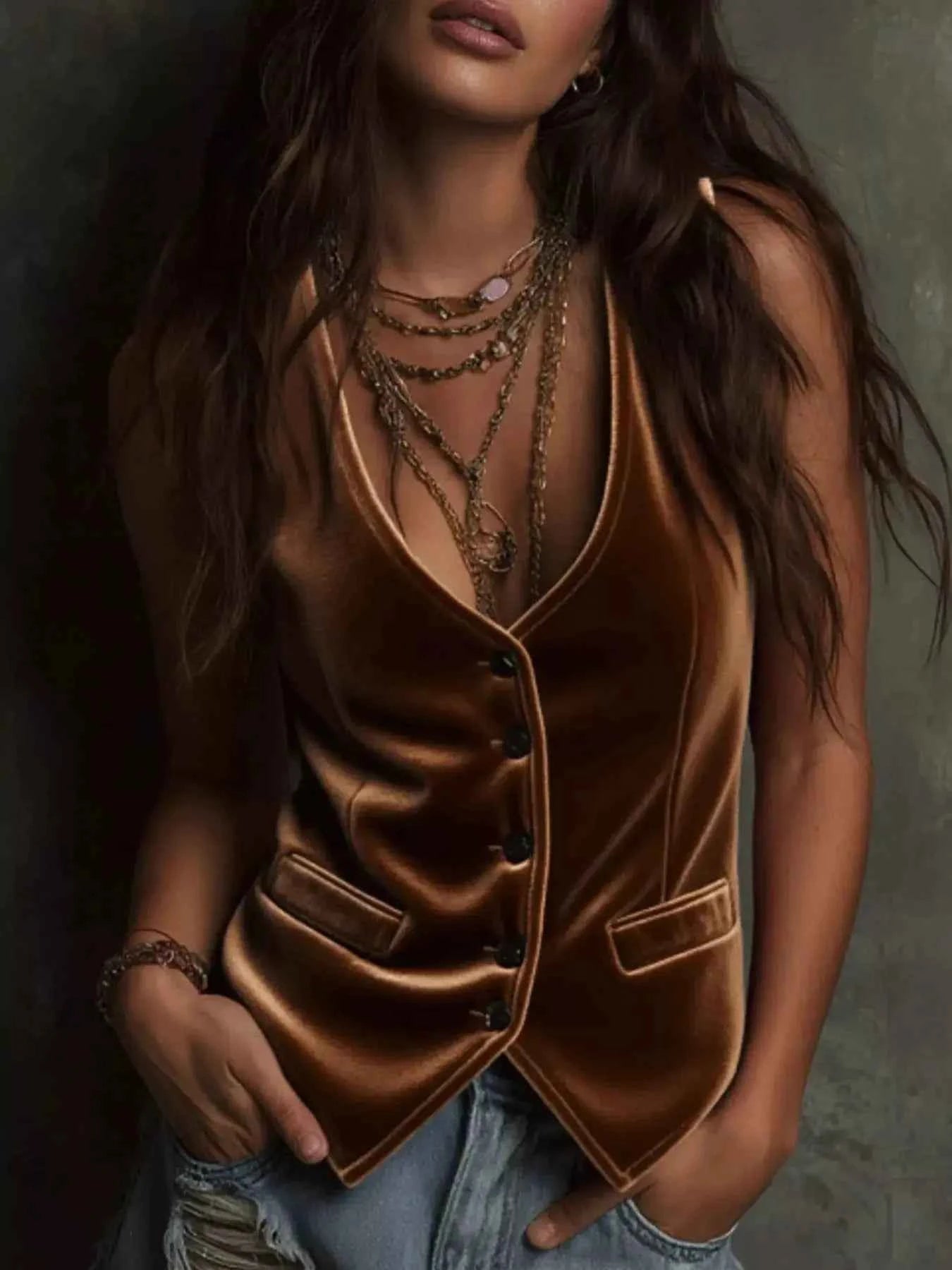 Velvet Button Down Vest Coat