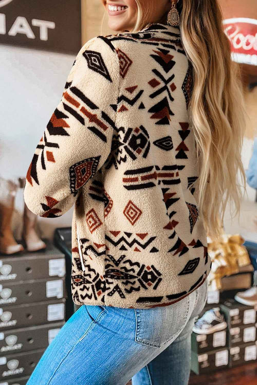 Beige Western Aztec Half Zip Plush Sweatshirt by Wild and Free Boutique
