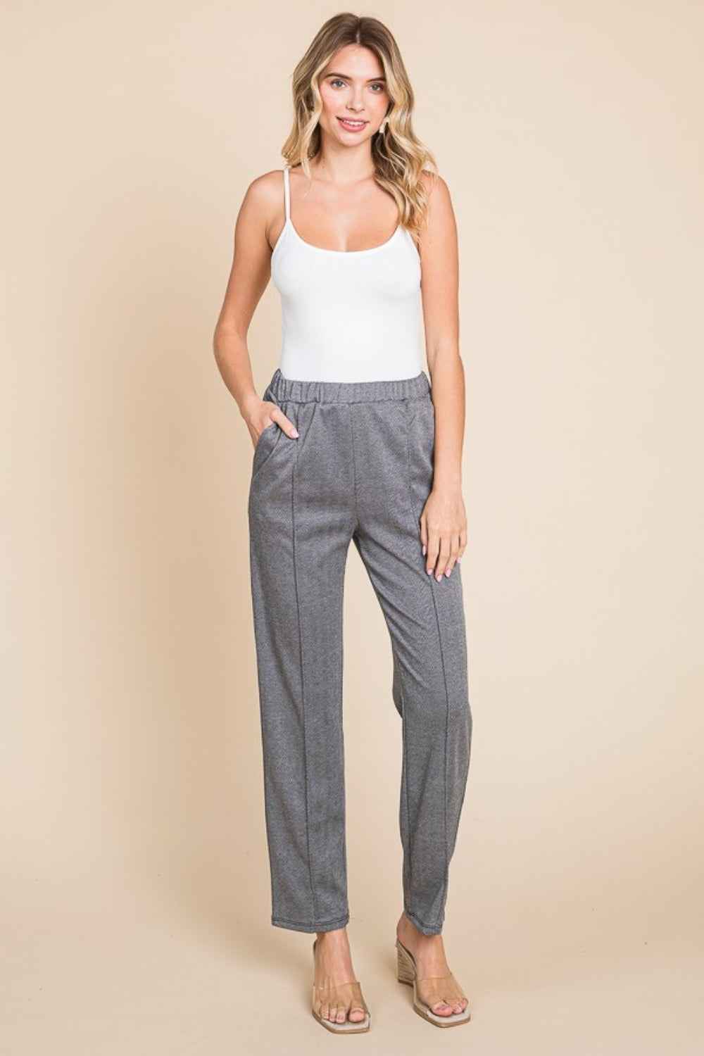 Culture Code Full Size Pin Tuck Detail Slim Pants