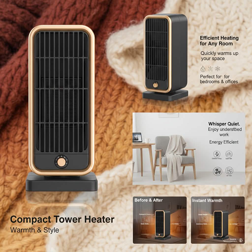 500W Portable Ceramic Space Heater with Safety Tip-Over Protection – Square Design by DailySale