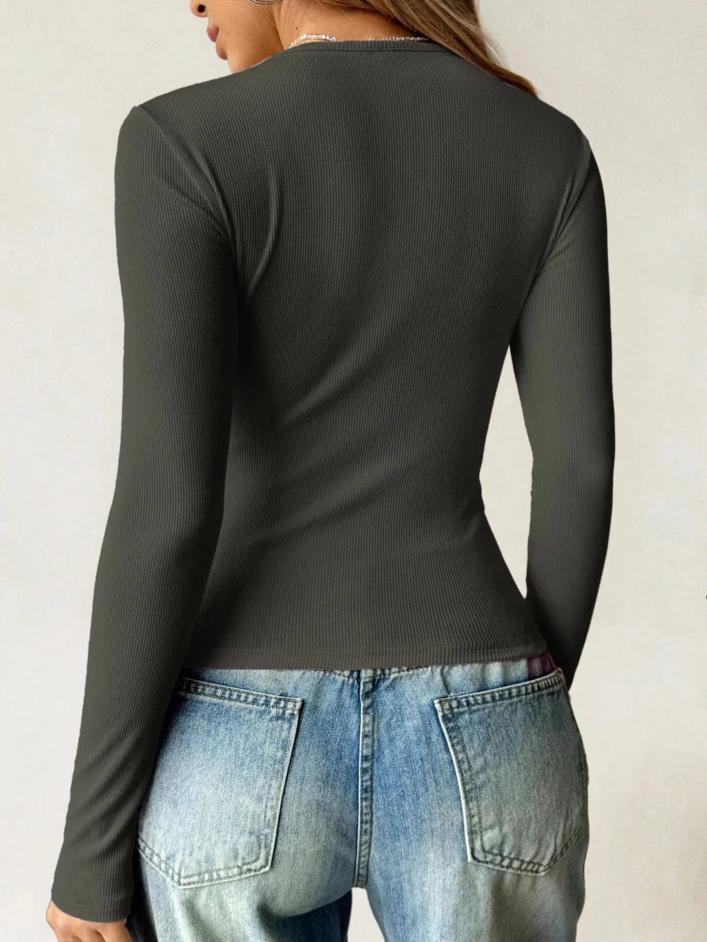 Ribbed Knit Long Sleeve T Shirt