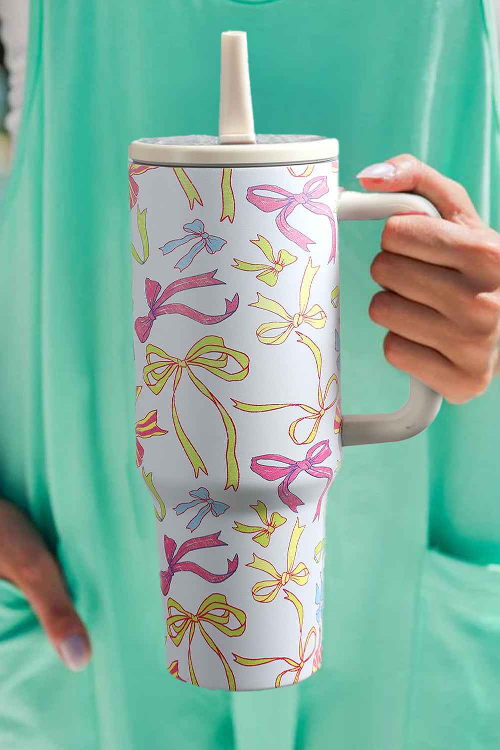 White Bow Print Stainless Steel Tumbler Cup