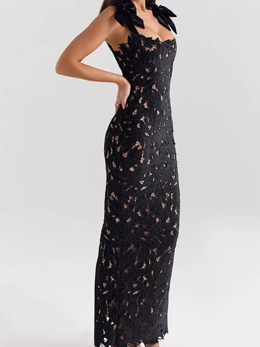 Slit Tie Shoulder Maxi Dress by Shopiebay
