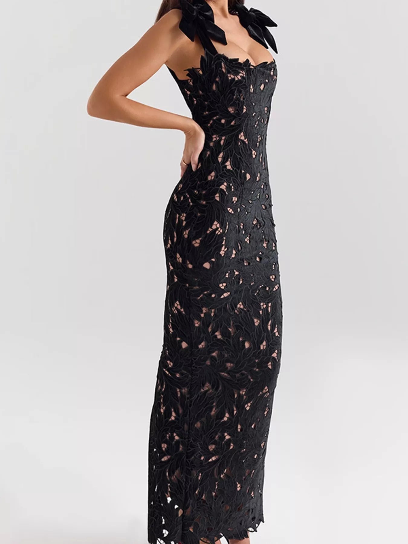 Slit Tie Shoulder Maxi Dress by Shopiebay