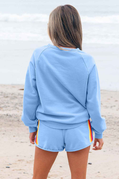 Beau Blue Accent Pullover and Shorts Two Piece Casual Set by Wild and Free Boutique