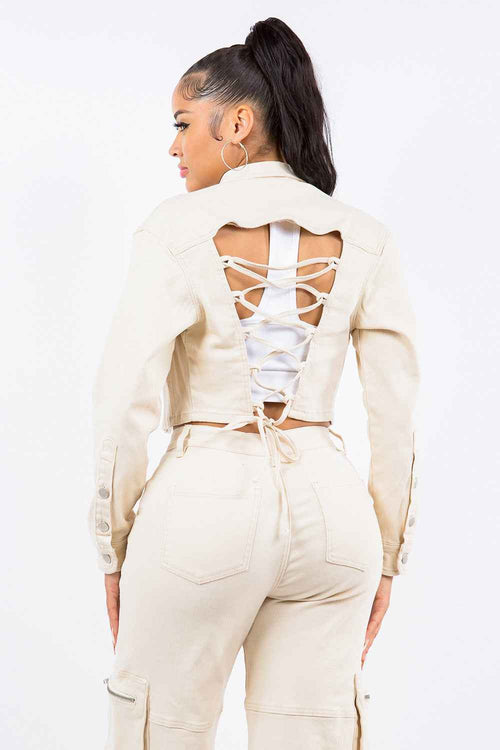 American Bazi Laced Back Cropped Jacket by Wild and Free Boutique