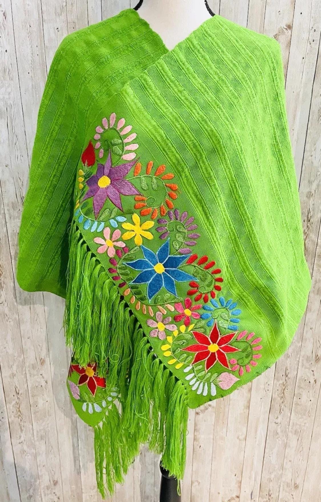 Embroidered Handmade Mexican Shawl Reboso Bordado Mexicano by Chica Mexico
