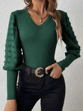 Swiss Dot V Neck Long Sleeve Top