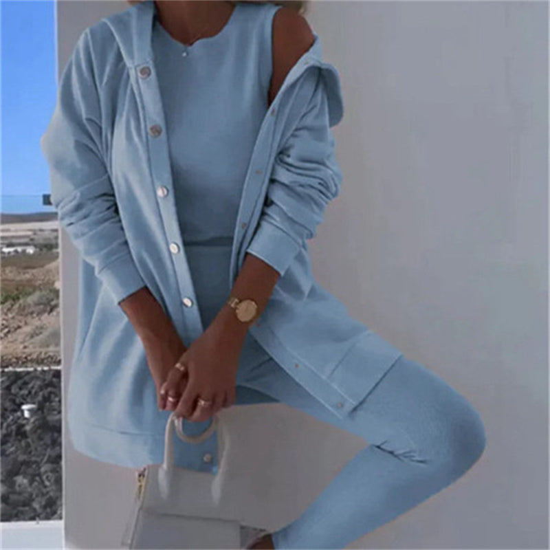 Women's Fashion Sports And Leisure Hooded Sweater Vest Pants Three-piece Set See size chart under “more details”