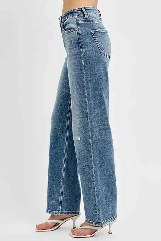 RISEN Full Size Distressed Wide Leg Jeans Plus Size