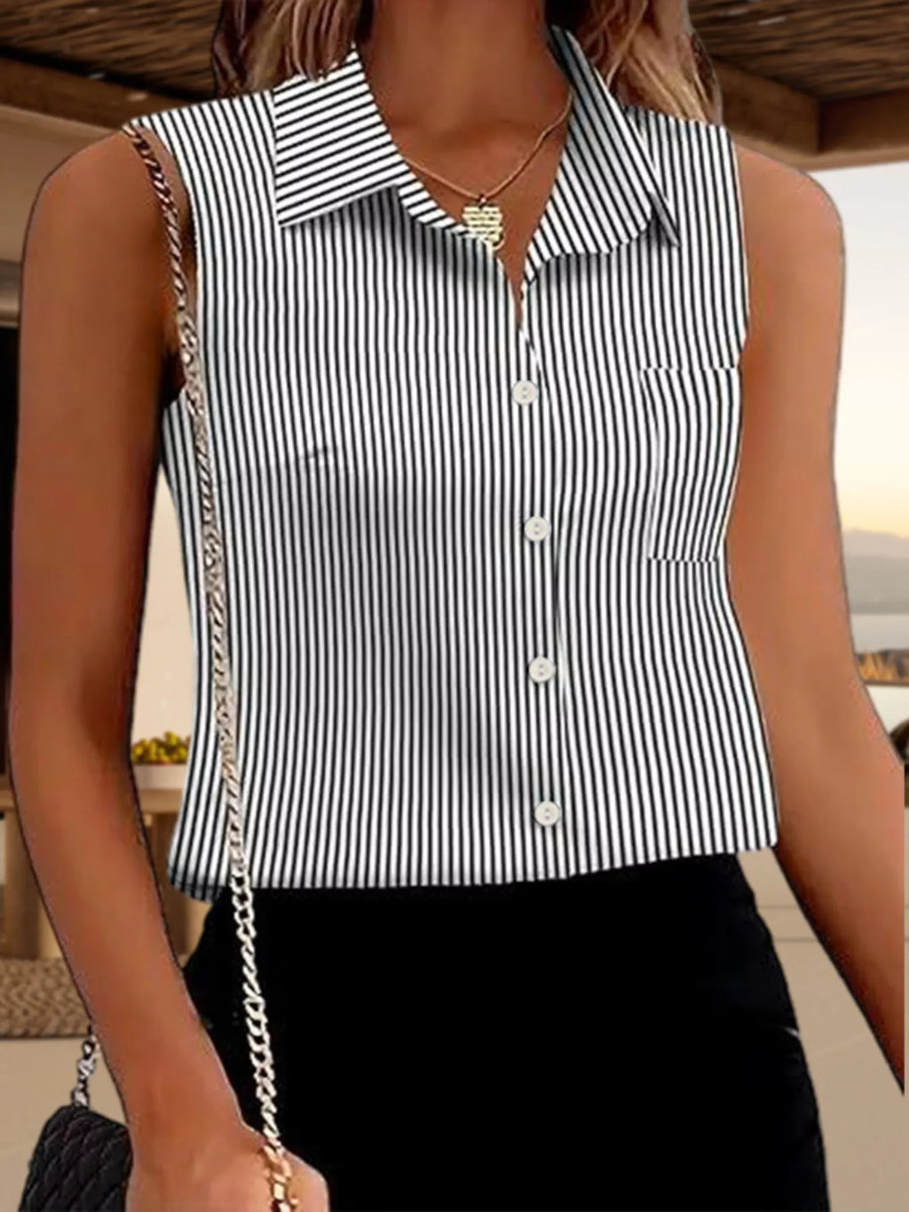 Button Up Sleeveless Shirt