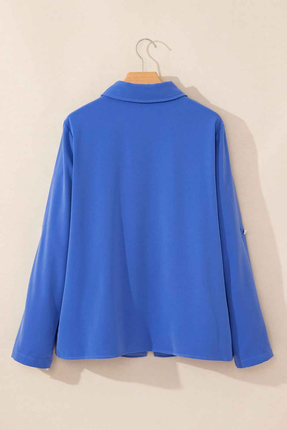 Dusk Blue Collar Tab Sleeve Zip Up Flap Detail Jacket