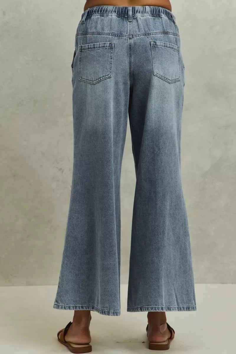 SO ME Mid Rise Elastic Waist Flare Denim Jeans