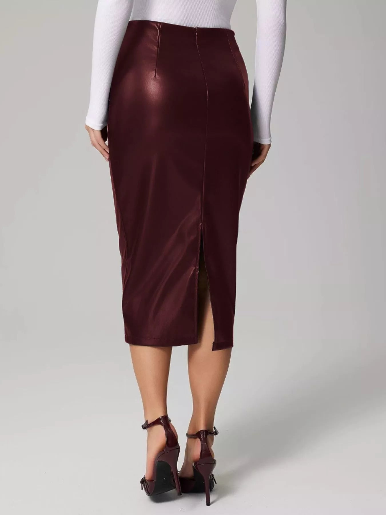 Slit Back Leather Skirt by Simply Love