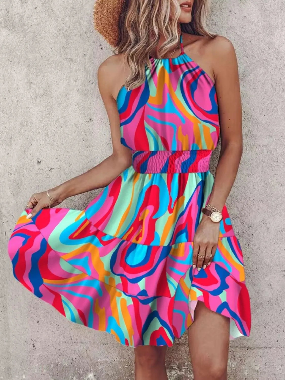 Paisley Print Halter Neck Mini Dress by Shopiebay