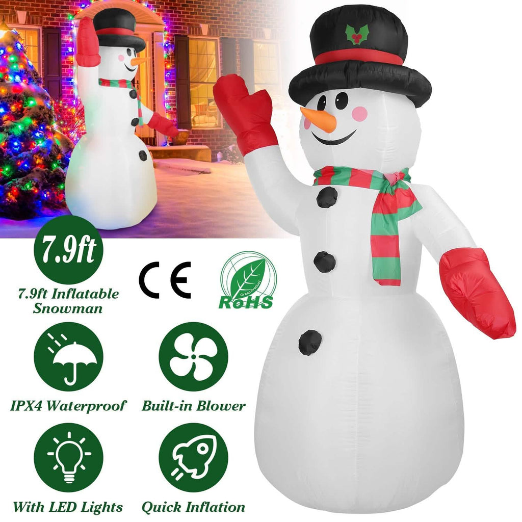 7.9ft Christmas Inflatable Giant Snowman Blow Up with LED Lights Hat Scarf by DailySale