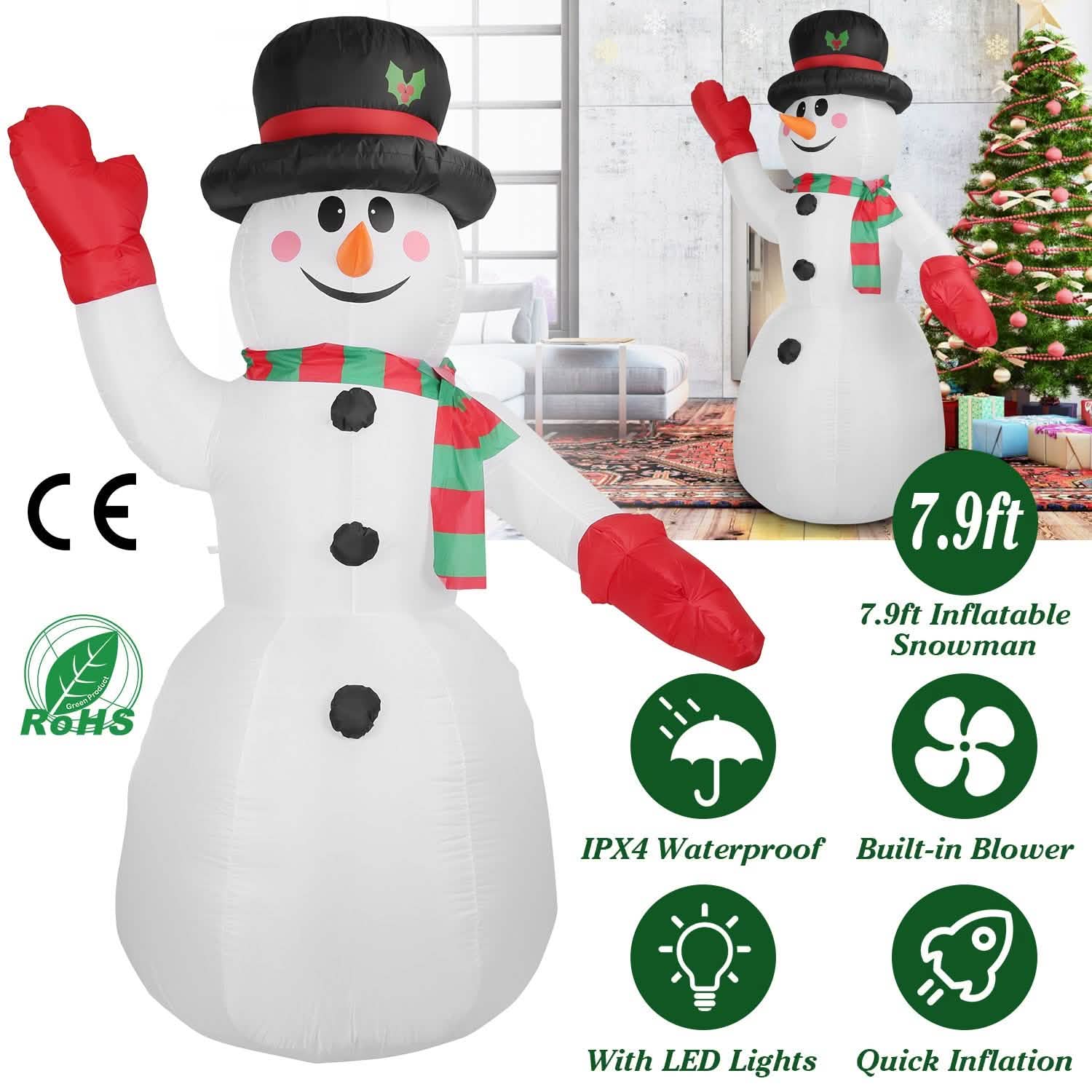 7.9ft Christmas Inflatable Giant Snowman Blow Up with LED Lights Hat Scarf by DailySale