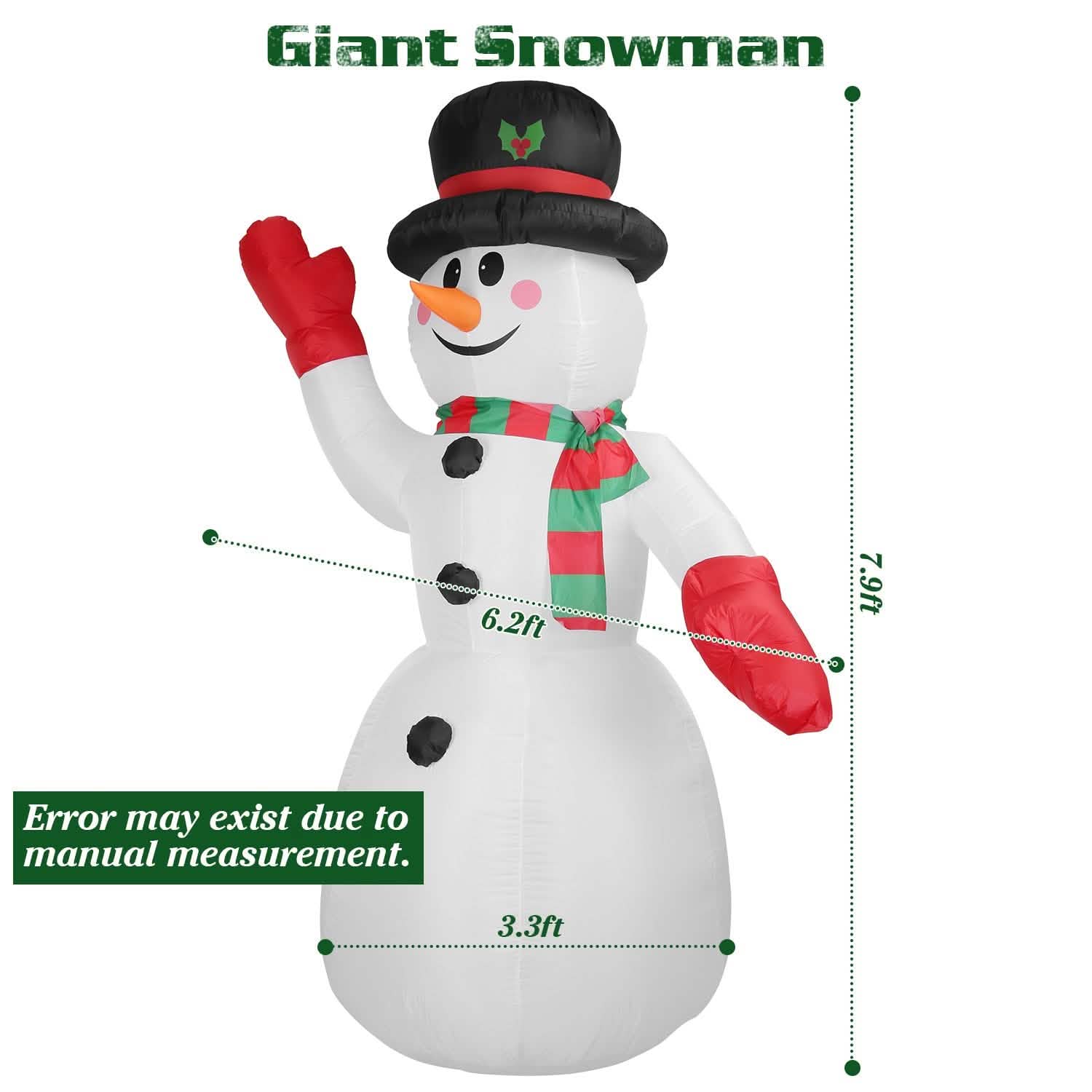 7.9ft Christmas Inflatable Giant Snowman Blow Up with LED Lights Hat Scarf by DailySale