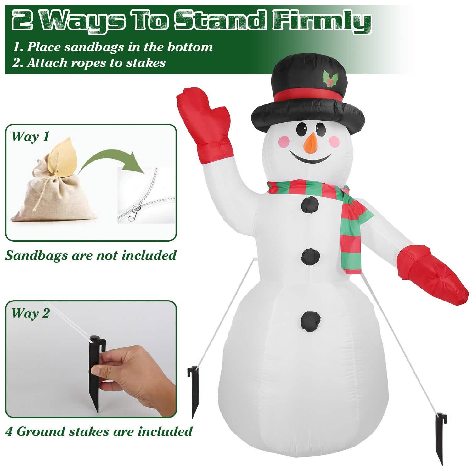 7.9ft Christmas Inflatable Giant Snowman Blow Up with LED Lights Hat Scarf by DailySale