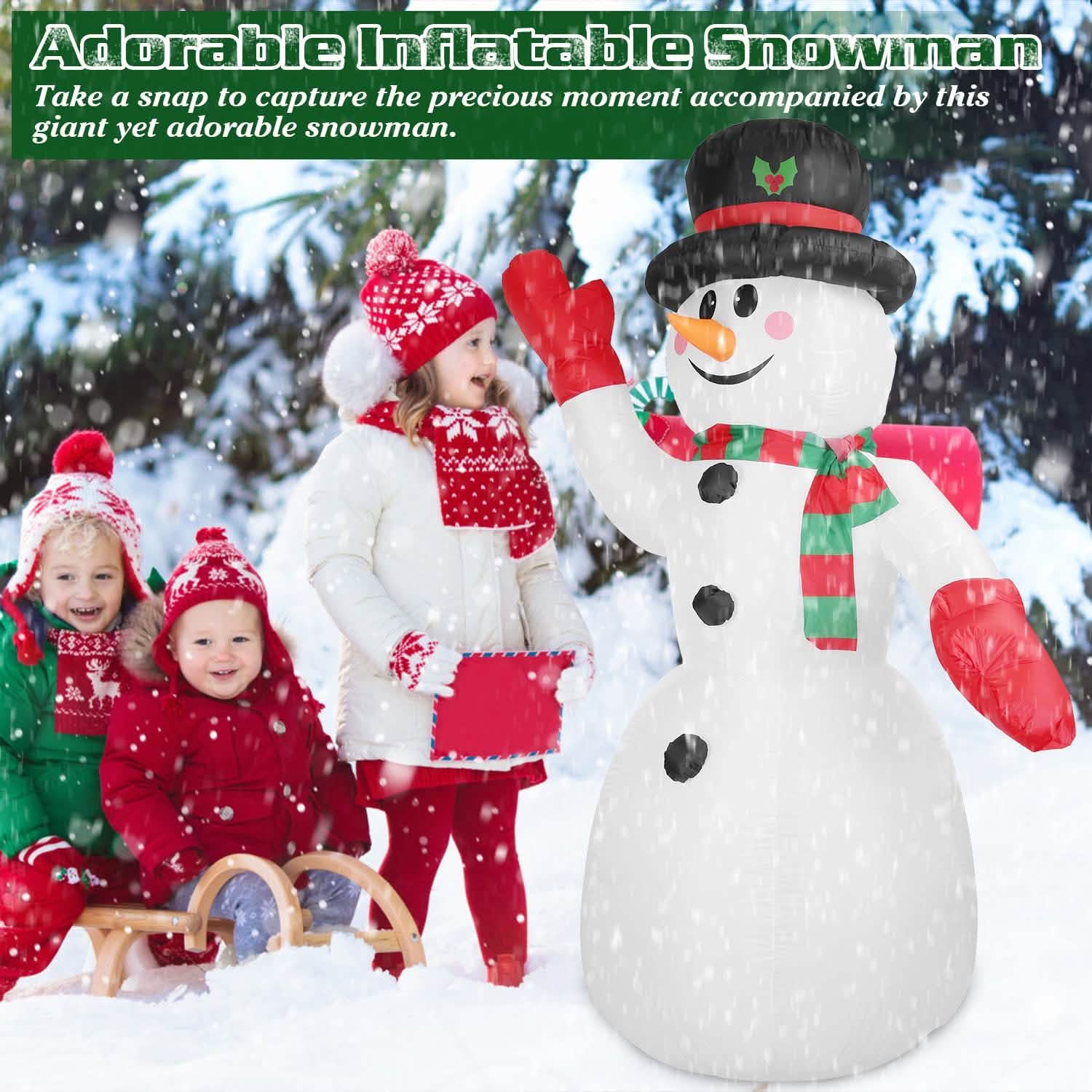 7.9ft Christmas Inflatable Giant Snowman Blow Up with LED Lights Hat Scarf by DailySale