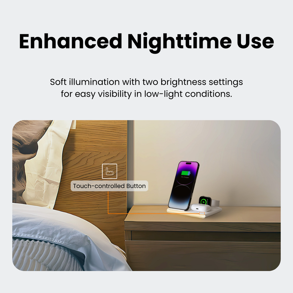 PowerGlow - Jabees PowerGlow 4-In-1 Foldable Wireless Charging Station with LED Night Light - Goddess Imports Marketplace